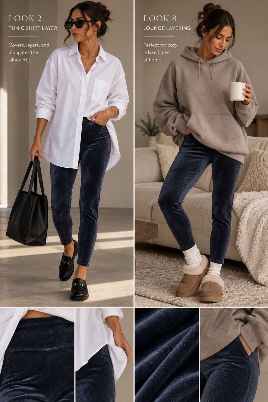 Spanx Velour Leggings Women’s Large Navy Blue Layering Stretch compression slimm